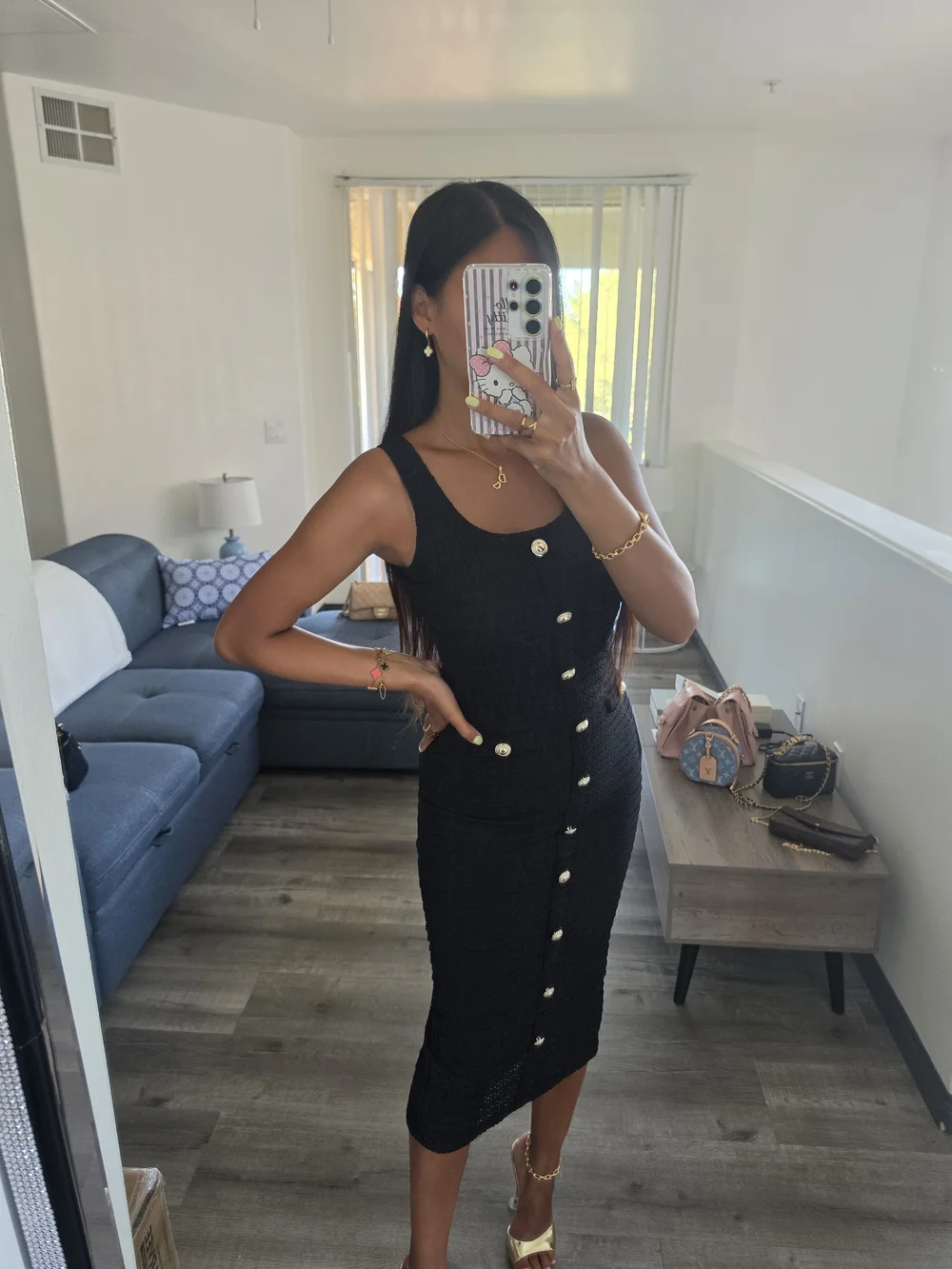 Classic Black Button-Front Midi Dress - Picture 3 of 17